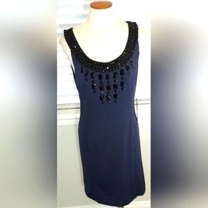 Boston Proper Navy/Black Bejeweled Scoop Neck Sleeveless Dress NWT